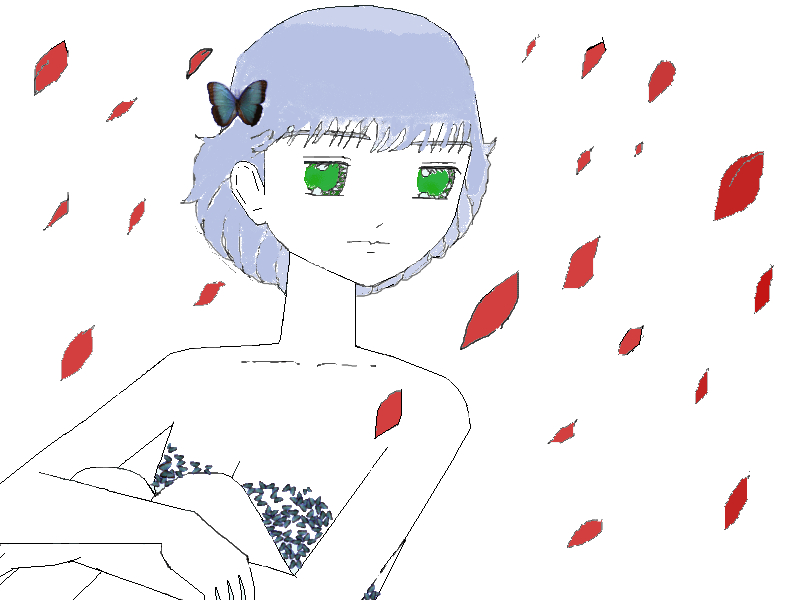 Anime girl in falling rose pedal's