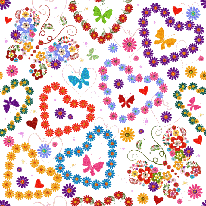 seamless glitter butterfly heart flowers spring background