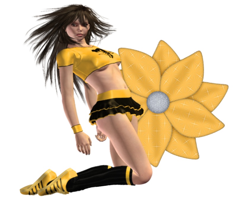 Woman kneels on flower