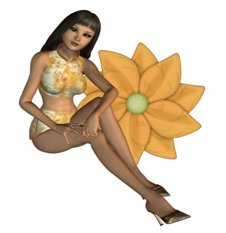 Woman sitting on flowers