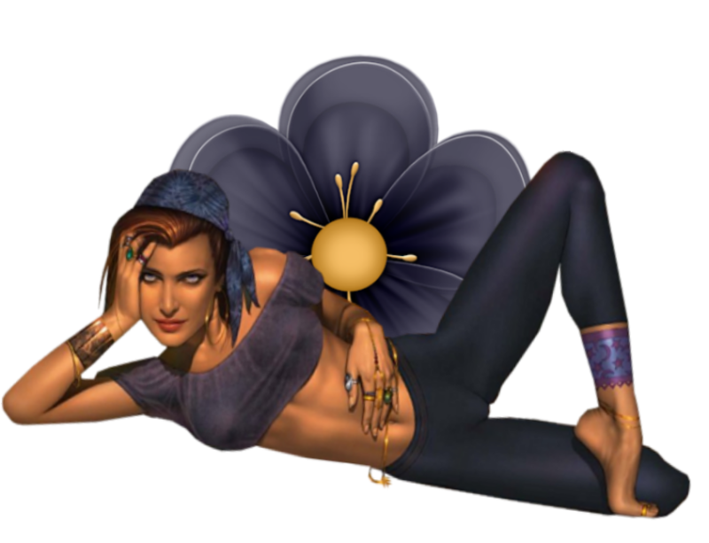 Woman lies on flower
