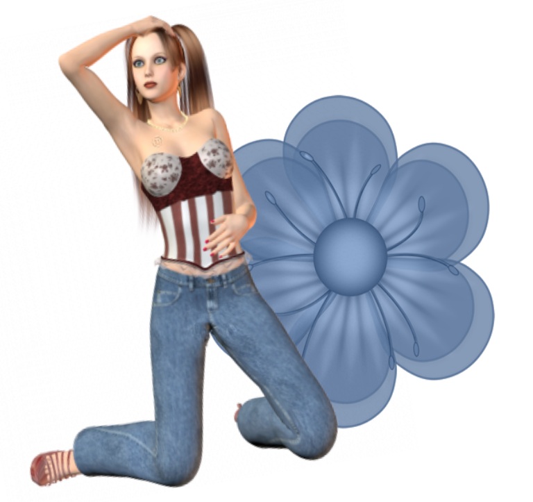 Woman kneels on flower