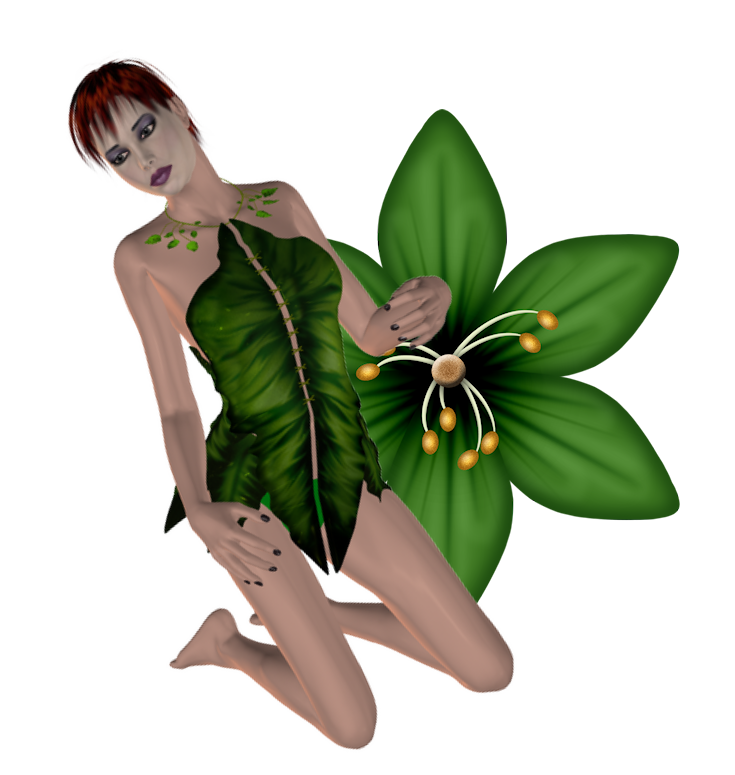 Woman kneels on flower