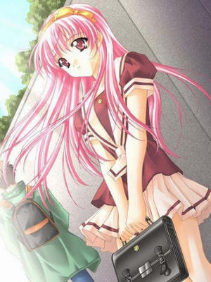 cute pink haired anime girl.