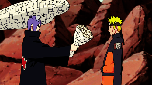 Konan giving Naruto Flowers