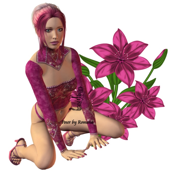 Woman kneels on flower