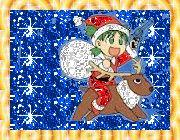 Yotsuba with gun on a reindeer