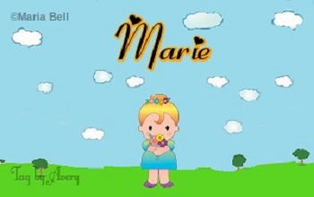 Marie text with girl in spring