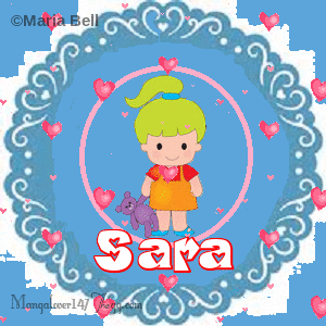 Sara text with girl with hearts