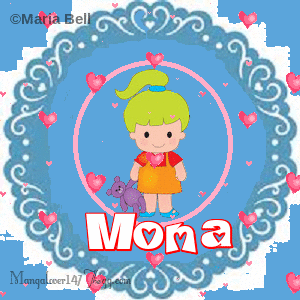 Mona text with girl with hearts