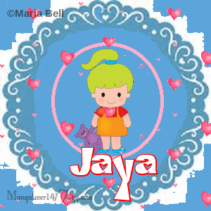 Jaya text with girl with hearts
