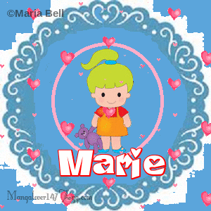 Marie text with girl with hearts
