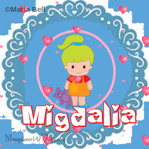 Migdalia text with girl with hearts