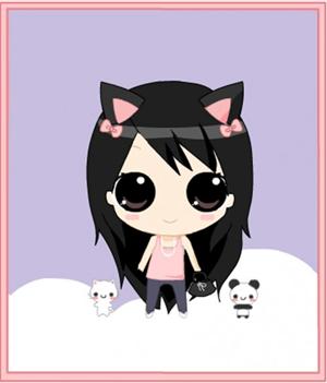 Kawaii chibi in the winter with two cute animals
