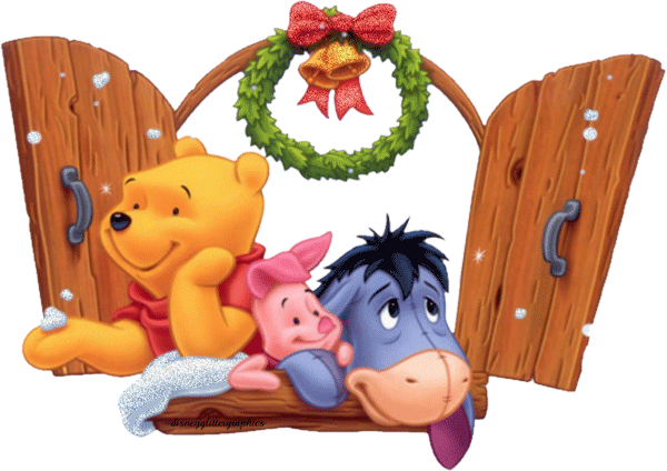Pooh Bear Window Snow Christmas