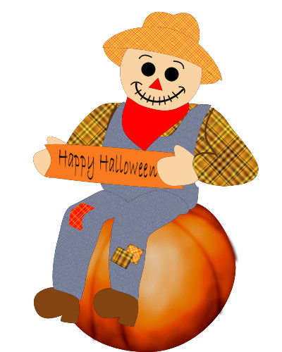 Scarecrow sitting on pumpkin