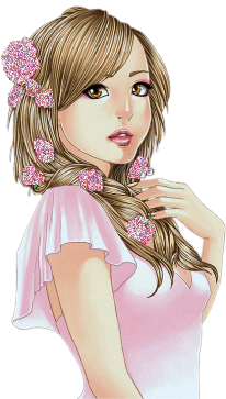 Girl with pink roses