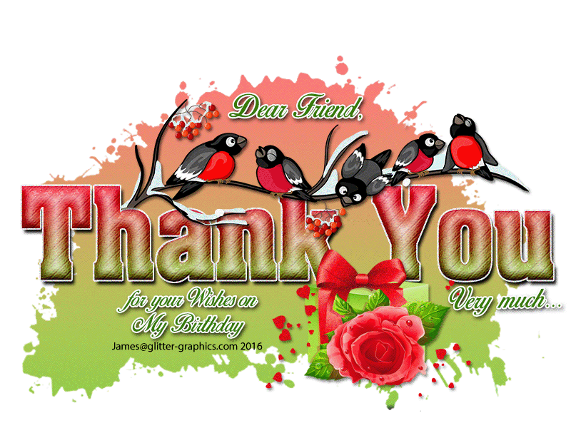 Thank You with Birds: For Birthday Wishes (in Glitter Text)
