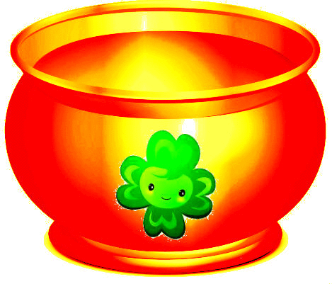 FourLeafCloverPotOfOrangeWithCoins