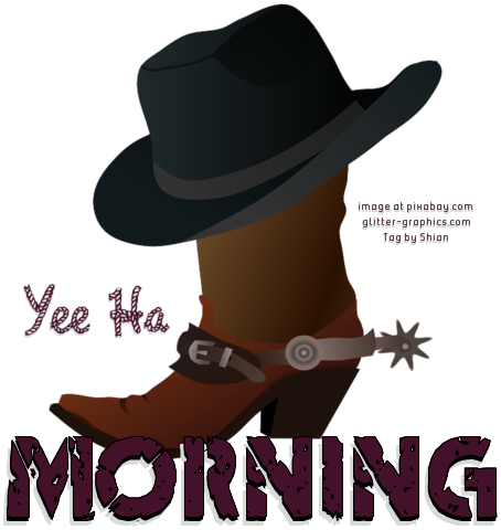 MORNING.. YEE HA, COWBOY, HAT, SPUR, GREETINGS, TEXT