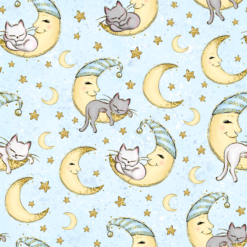 Kitty on the moon watercolor background
