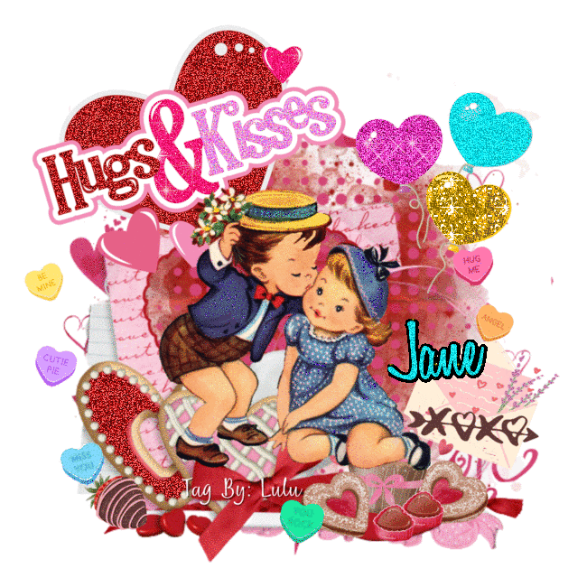 Vintage Happy Valentine's Day - Hugs and Kisses - Jane