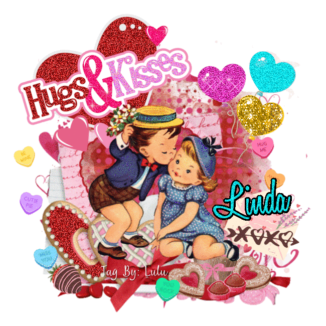 Vintage Happy Valentine's Day - Hugs and Kisses - Linda