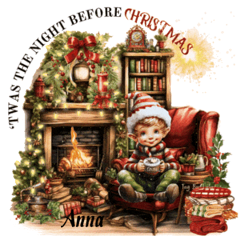 Anna - Twas the Night before Christmas Boy Elf Hot Cocoa Fireplace