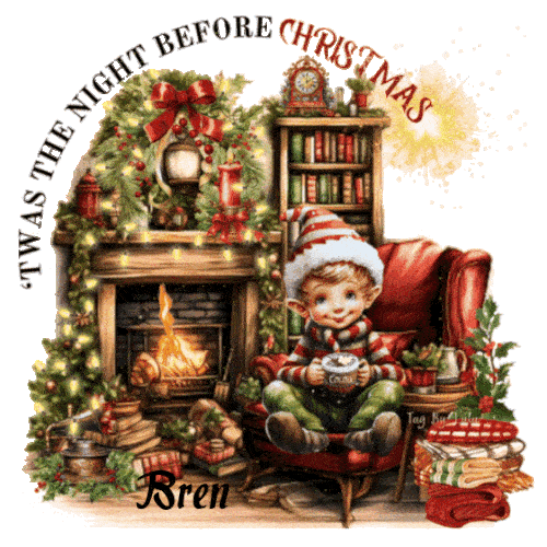 Bren - Twas the Night before Christmas Boy Elf Hot Cocoa Fireplace