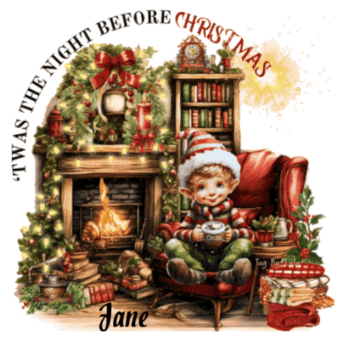Jane - Twas the Night before Christmas Boy Elf Hot Cocoa Fireplace