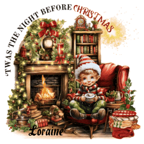 Loraine - Twas the Night before Christmas Boy Elf Hot Cocoa Fireplace