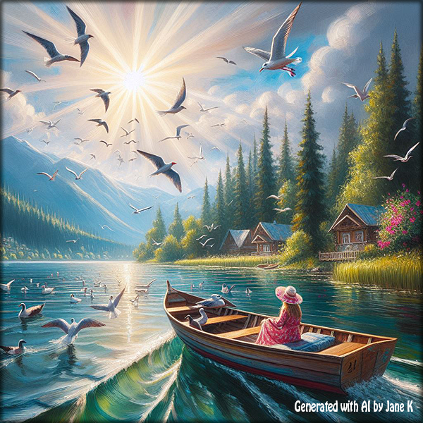 Boating with many birds