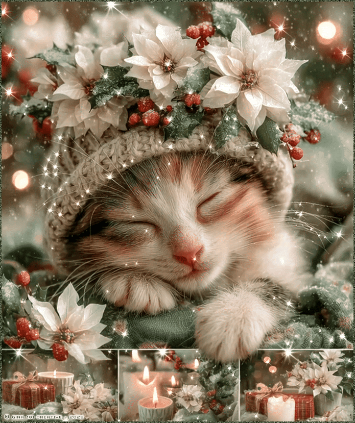 Sleepy Christmas Kitten Collage Background