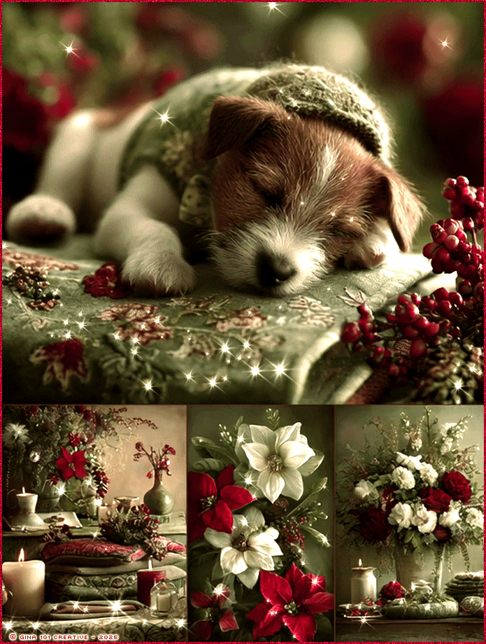 Sleepy Jack Russell Christmas Collage Background
