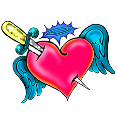 heart with dagger and angel wings