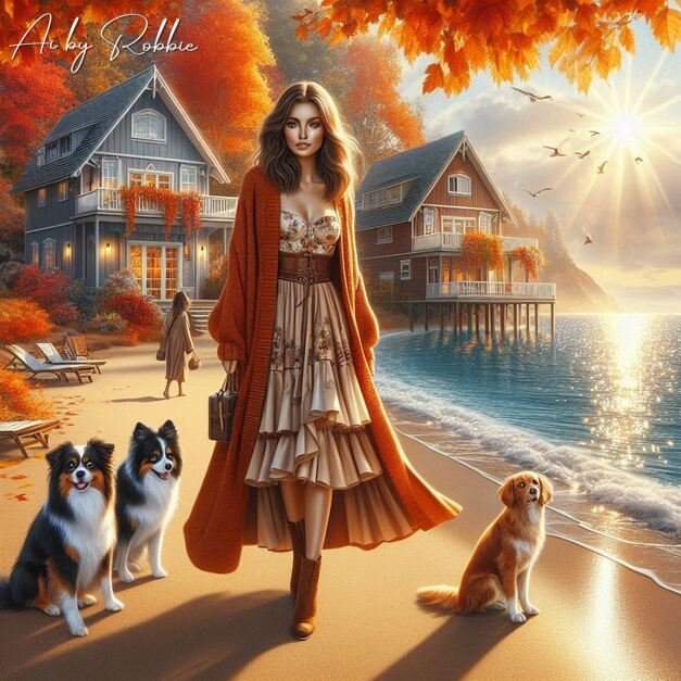 Beach Walk. Autumn Girl