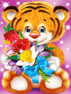 tiger holding bouquet